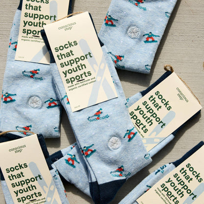 Socks that Support Youth Sports | Blue Skiers & Snowboarders