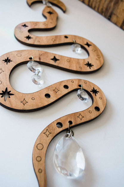 Starry Snake Suncatcher Wooden Wall Hanging Crystal Prisms