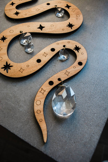 Starry Snake Suncatcher Wooden Wall Hanging Crystal Prisms